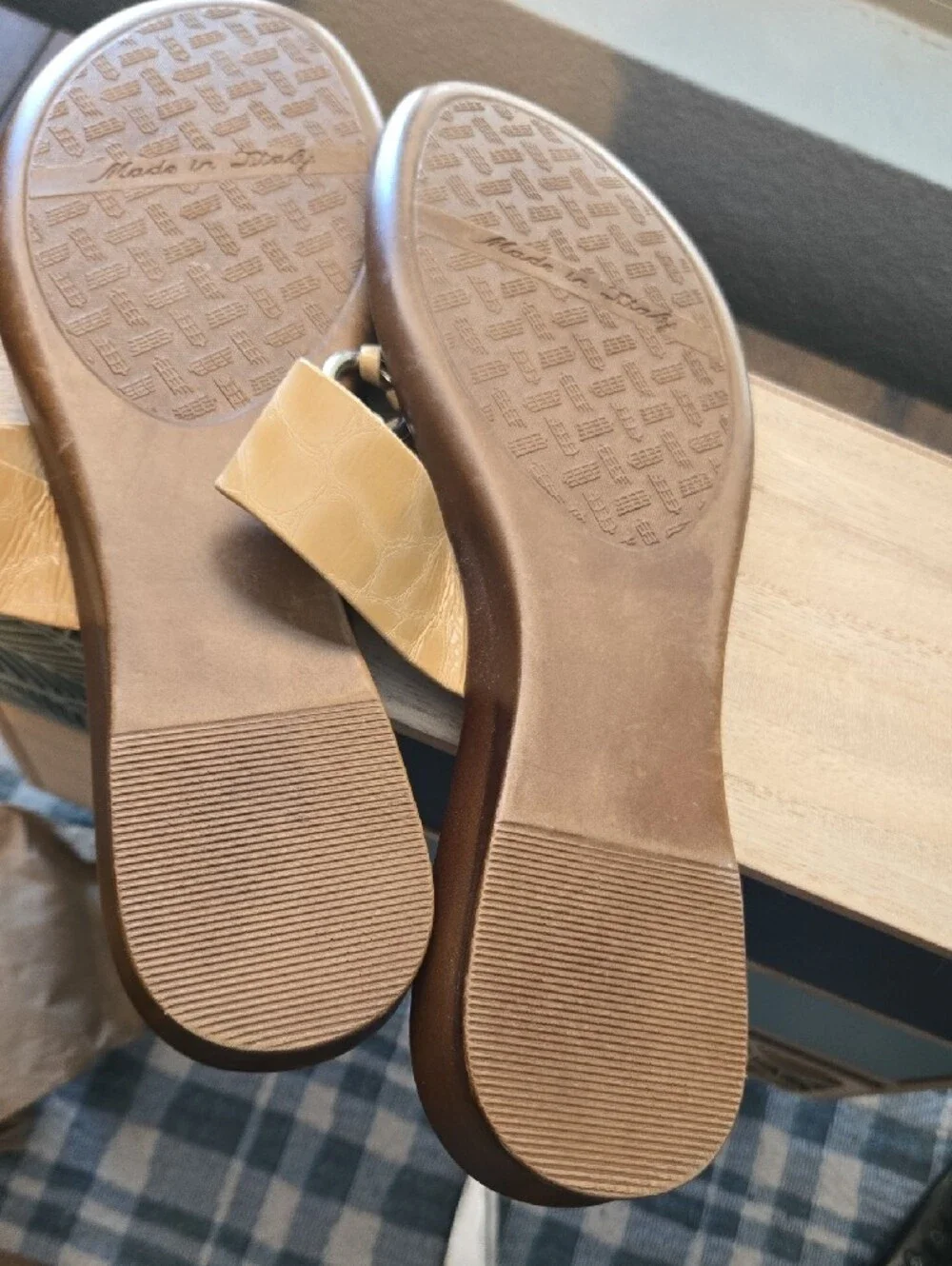 Italian Shoemakers Tan Leather Slide Sandal with Cream Tan Strap